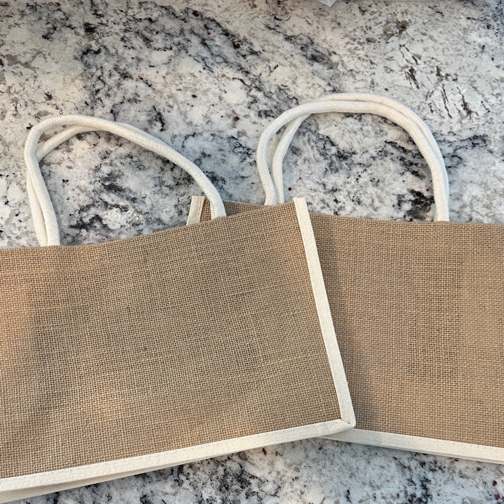 TWO Tan and White Tote Bags